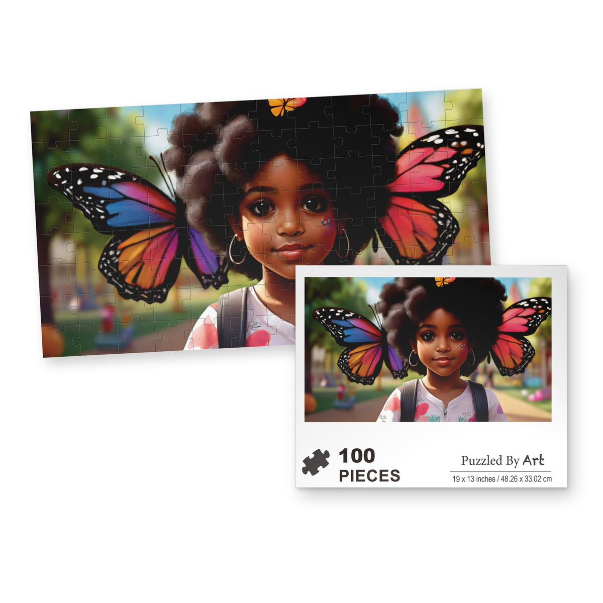 Black Girl Magic 100 piece kids puzzle – box and finished puzzle
