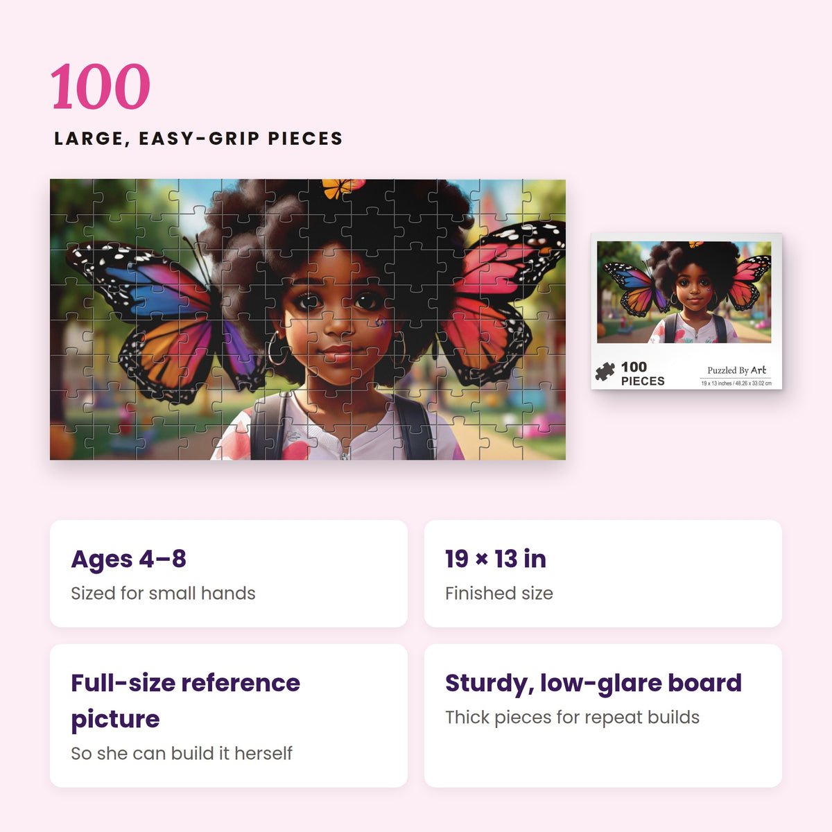 Black Girl Magic 100 piece kids puzzle – 100 large easy-grip pieces, ages 4-8